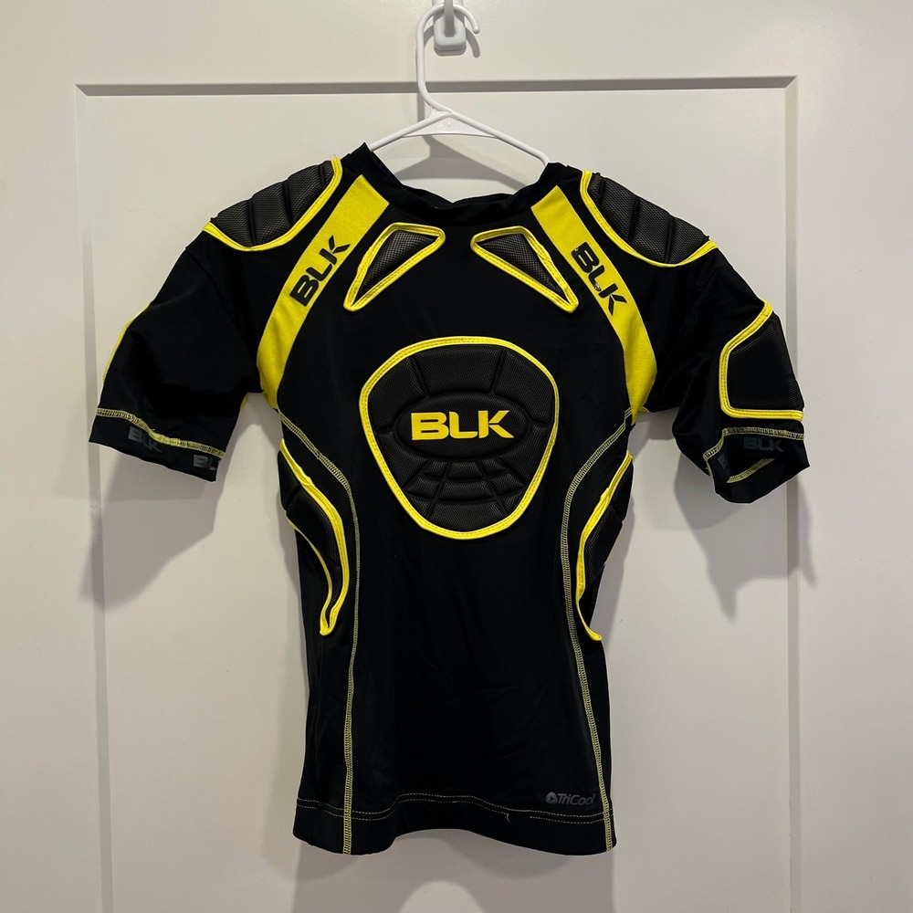 BLK TriCool Padded Rugby Compression Shirt Black Yellow Mens Medium Impact Armor